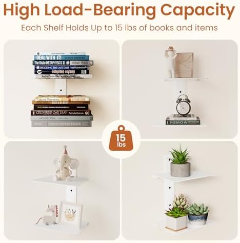 Wawocs Invisible Bookshelves for Wall, 6 Tier Floating Bookshelf Made of Heavy Duty Metal, Vertical Spine Book Tower Han