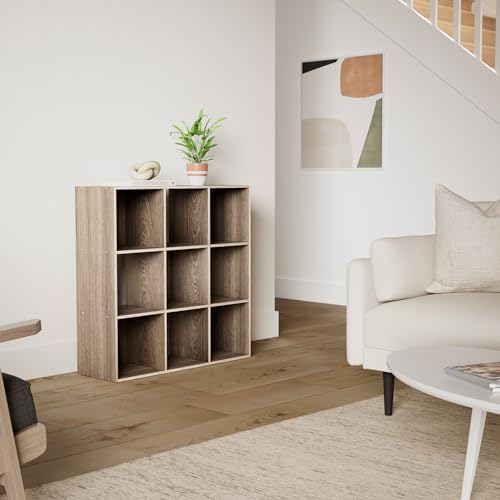 JupiterForce 9 Cubes Bookcases Storage Organizer, 3-Tier Wooden Open Bookshelf Cabinets with Removable Back Panels for H