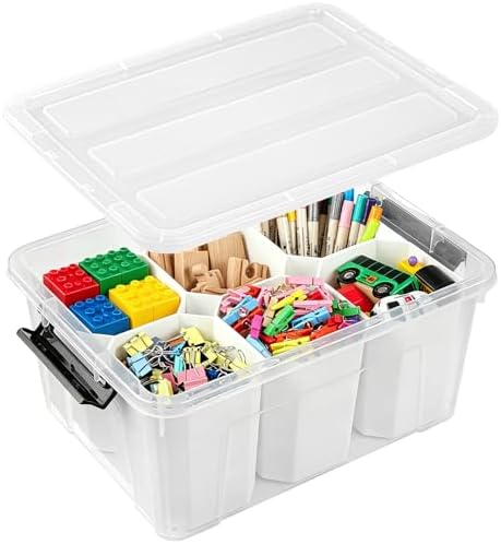 EOENVIVS Clear Storage Bins with 6 Tall Inserts, Stackable craft organizers and storage Box, Plastic Storage Totes with 