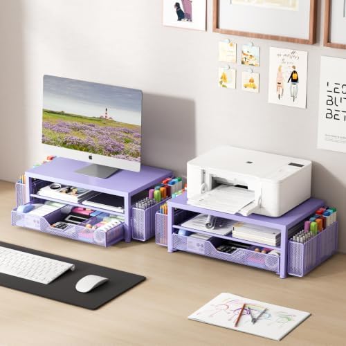 OPNICE Desk Organizers and Accessories, Computer Monitor Stand Riser with Drawer and 2 Pen Holders, Printer & Laptop Sta