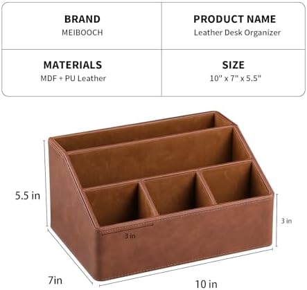 PU Leather Desk Organizer, Remote Control Holder, Brown