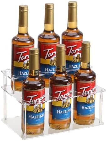 IEEK Coffee Syrup Rack Organizer 2-Tier 6 Syrup Bottles Holder Stand for Coffee Bar,Clear Acrylic Bottle Storage Shelf W