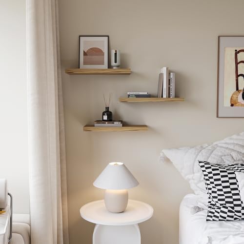 Floating Shelves for Wall Set of 3, 16 Inch Light Brown Shelves Bedroom