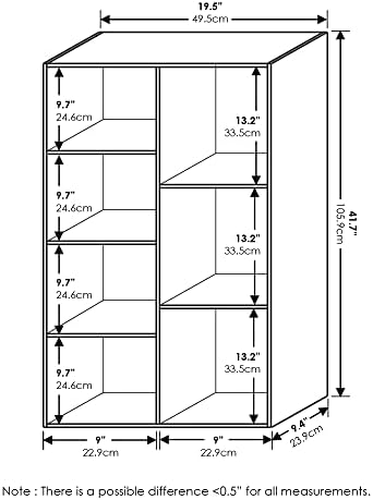 7-Cube Bookshelf, Bookcase, Book Shelf, Cube Storage Organizer, 9.4 x 19.5 x 41.7, for Home Office, Living Room, Bedroom