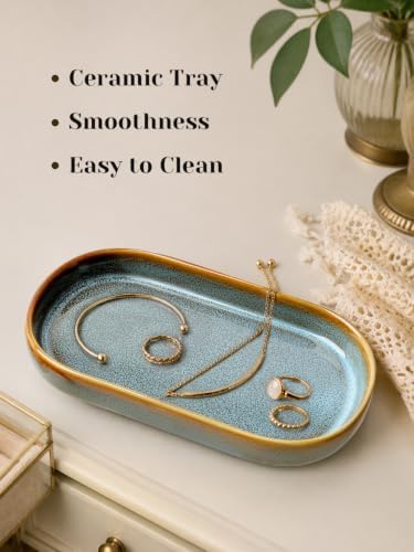 INGOFIN Ceramic Bathroom Vanity Tray for Counter, Decorative Organizer Tray