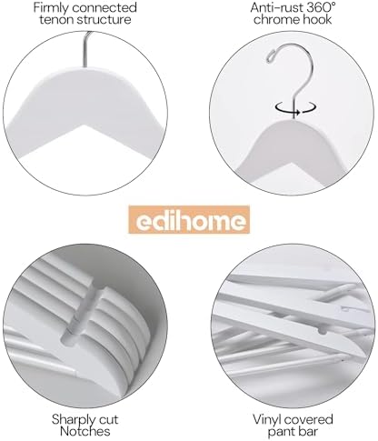 Wooden Clothes Hangers, Set of 50, Solid Wood Hangers, Non-Slip Trouser Hook, Notches in Shoulder Area, 360° Rotating Ho