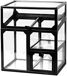 MOOCHI Black Vintage Glass Cosmetic Multifunctional Makeup Organizer with Pearls Dustproof Cosmetics Storage Display Cas