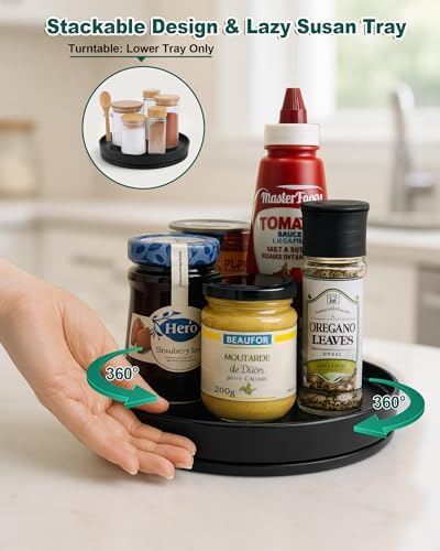 Pantry Organizers and Storage, 1 Set of 9.1 Inch Lazy Susan Organizer and 10 Inch Kitchen Organizers and Storage, Stacka