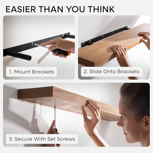 Homeforia 60 Inch Floating Shelves, High-End Solid Pine Wood, Set of 3