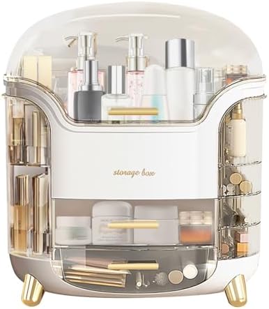 Makeup & Skincare Organizer Box for Countertop with Lid & Drawers, White