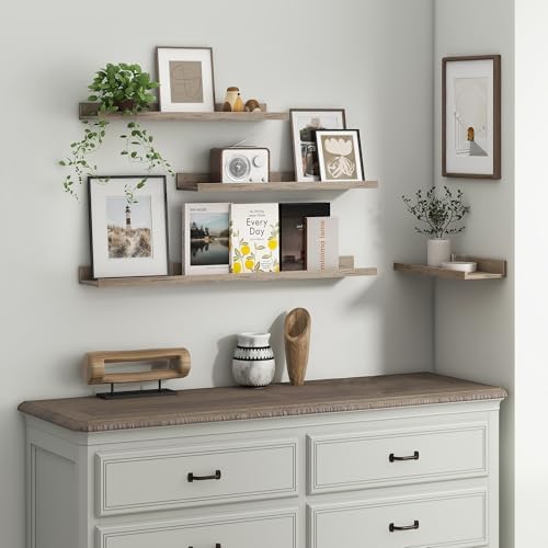 Axeman Picture Ledge Shelf, 48 Inch Grey Floating Shelves Set of 3