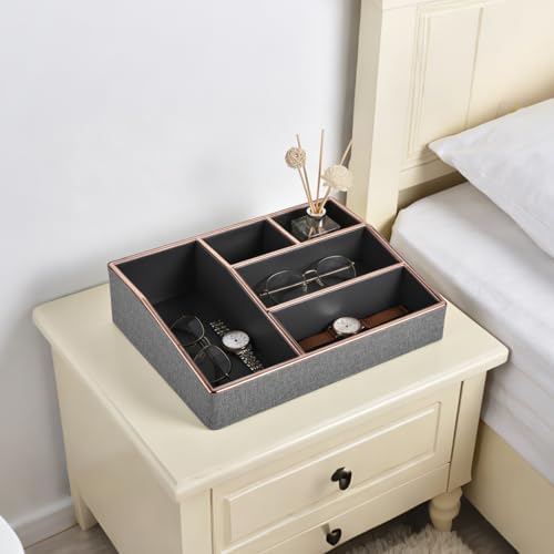 PU Leather Makeup Organizer Tray,Large Vanity Organizer,Cosmetic Storage Box for Lipstick Brushes Skincare Perfume,Cosme