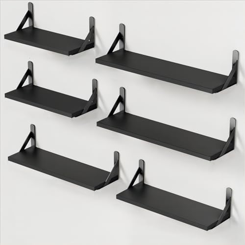 Amada Solid Paulownia Wood Wall Shelves, Medium Size, 6 Pcs, Black