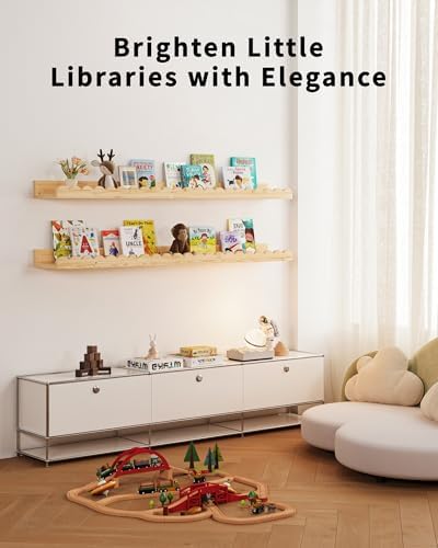 Shario Nursery Book Shelves, 4-Pack Wood Floating Shelves for Wall Kids, Scalloped Shelves, Wall Book Shelves for Bedroo