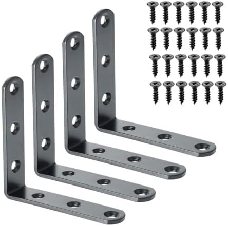 Alise 4Pcs Floating Shelf Brackets, Black Heavy Duty L Bracket for Shelves