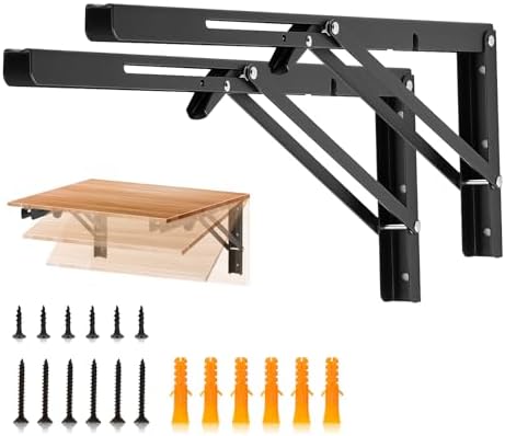 JOY DECOR Matte Black Folding Shelf Brackets, 18 Inch, 2 Pack
