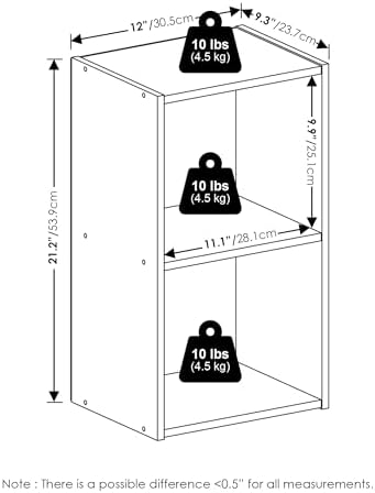 Furinno PASIR Book Shelf, 2-Tier Modern Bookshelf, Open Shelves Bookcase 9 x 12 x 21, Easy Assembly, for Living Room, Be
