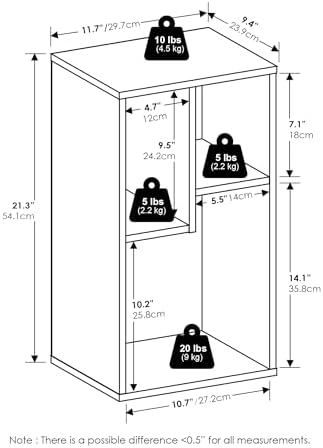 Furinno DALY Book Shelf, 3-Cube Bookshelf, Cube Storage Organizer Bookcase with Irregular Compartments, 9.4 x 11.7 x 21.