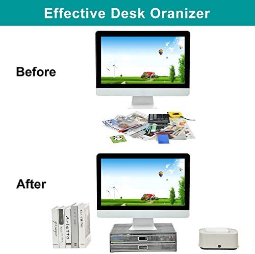 Monitor Stand Riser with Drawer - Metal Mesh Desk Organizer with Dual Pull Out Storage Drawer,Office Supply for Computer