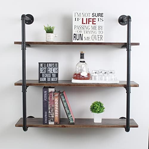 MBQQ Industrial Retro Pipe Shelf 36in 3 Tier Wall Mounted,Rustic Floating Shelves,Farmhouse Kitchen Bar Shelving,Home De