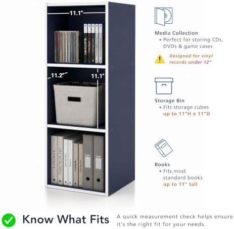 Homes: Inside + Out Apexa 3-Cube Storage Organizer Shelves, Stackable Wood Bookcase Fits Cubby Bins for Organization, Do