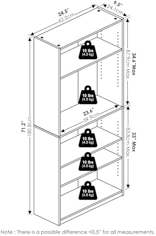 FURINNO Wright 5-Shelf Bookcase, Soft White