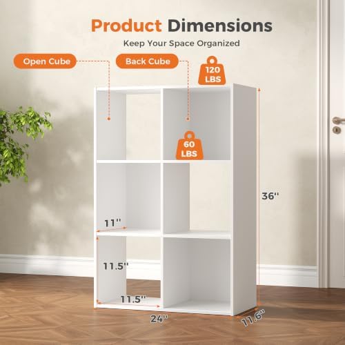 DUMOS 6-Cube Storage Organizer, Open Bookshelf 3 Removable Panels