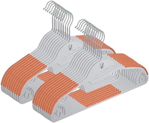 AYO Hangers, Non-Slip, Clothes Hangers, 20 Pieces, Ultra Thin, Multi-Functional Storage, No Stretch Collar, Space Saving, 360 Degree Swivel Hook, Bendable, Load Capacity, Dry & Wet Use, Orange