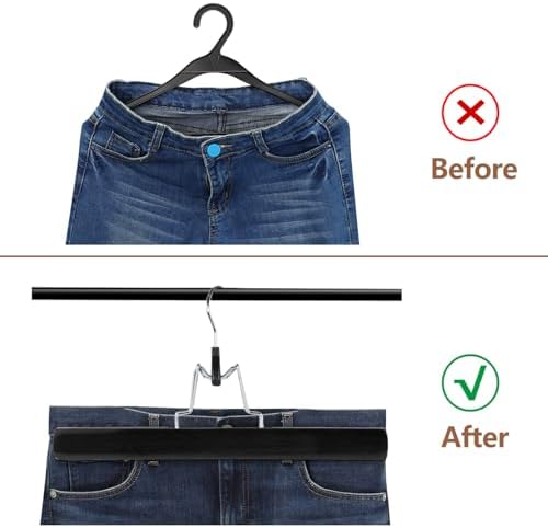 AMKUFO 12 Pack Black Wooden Pants Hangers with Clips Non Slip Skirt Hangers Trouser Clamp Hanger Solid Wood Hanger with 360° Swivel Hook