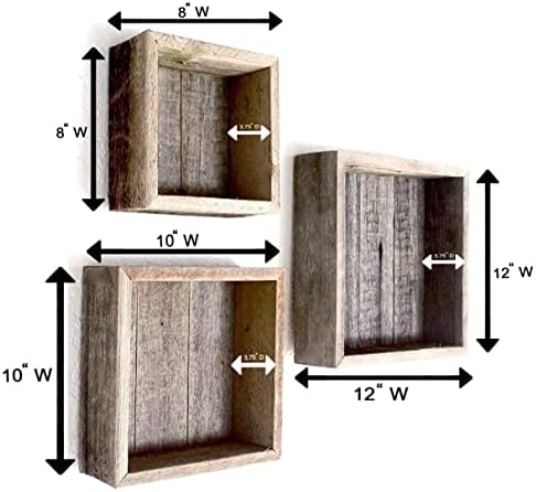 Rockin' Wood Rustic Wood Shadow Box Floating Shelves with Wood Backing, Made with Reclaimed barn Wood, Set of 3, Weather