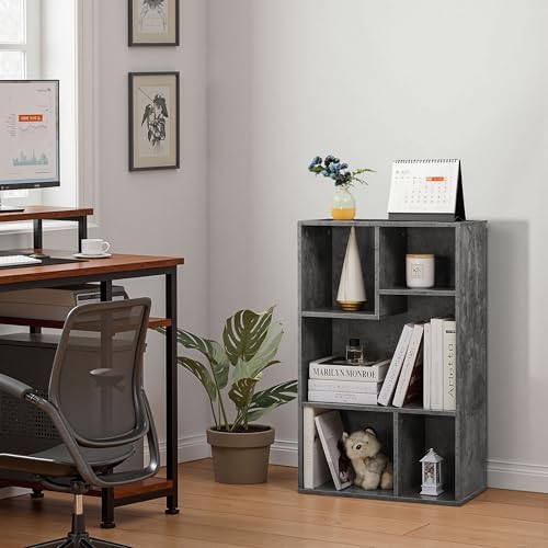 VECELO Wide Kids Staggered 5-Cube Bookshelf, Extra Large Freestanding Open Storage Organizer with Multi-Size Compartment
