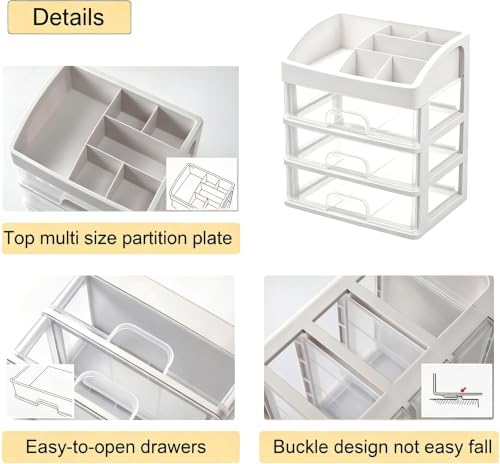 Makeup Organizer with 3 Drawers Plastic Storage for Vanity Cosmetic Display Cases Large Capacity Bathroom Countertop Pla