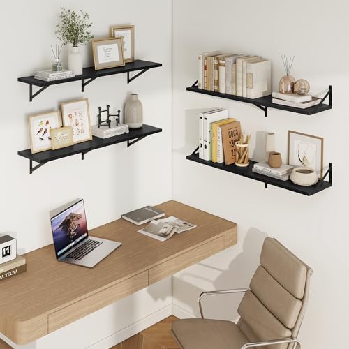 Axeman Deep Floating Shelves, 40'' x 10'' Black Wall Shelves Set of 2