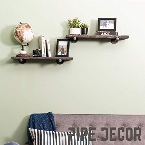 PIPE DECOR Industrial Pipe Shelf Brackets, 12 Inch, 4 Pack – Wall Mounted Double Flange Floating Shelf Brackets, Rustic 
