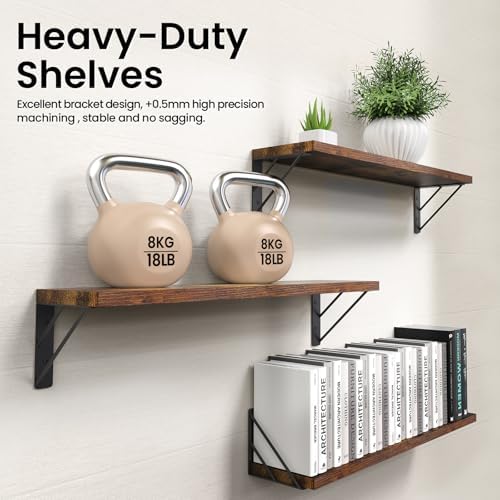 BAYKA 22.4 Inch Long Wall Mounted Floating Shelves (Rustic Brown, Set of 3)