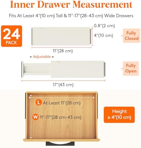 Lifewit 4" High Upgrade Drawer Divider, Adjustable Drawer Organizer Clothes