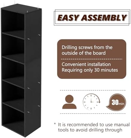 5-Tier Wooden Cube Storage Organizer, 52 Inch Tall Bookcase & Display Shelf with 5 Open Cubes, Freestanding DIY Closet S