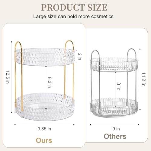 Large Capacity Rotating Makeup Organizer Perfume Stand Holder, 2 Tier Clear