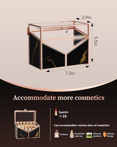 CoralHouse Lipstick Organizer - Black Glass Lipstick Holder & Nail Polish Organizer, 18-Slot Vanity Cosmetic Organizer w