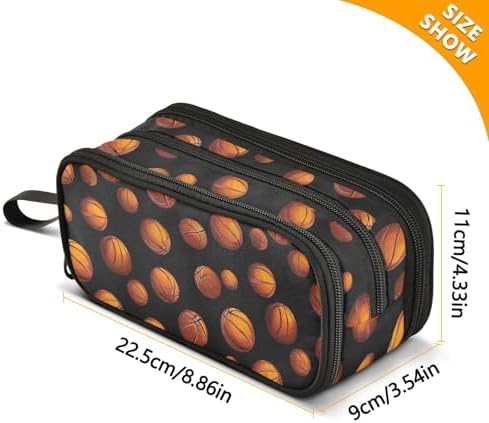 Wfrish Large Pencil Case, Basketball Capacity Pencil Pouch 3 Compartments,Zipper Pencil Box, Back to School Supplies for Teen Girls Boy Student College Adults,Travel Essentials Black