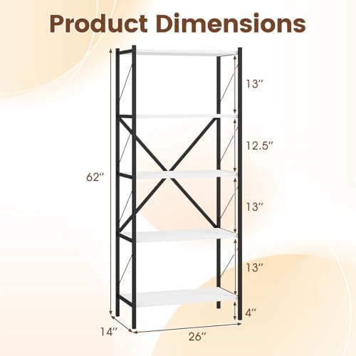 GIANTEX 5-Tier Tall Bookshelf Set of 2, Industrial Bookcase with Heavy-Duty Metal Frame, Modern Storage Book Shelf, Open
