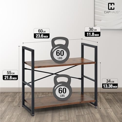 CAPHAUS 2 Tier Small Bookshelf, 24 Inch Width Free Standing Shelf, Industrial Book Shelves for Home Office, Bookcase She