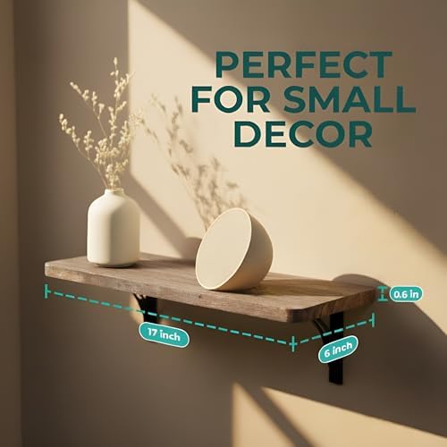 Willowy Reinforced Steel Bracket Rustic Brown Shelves - Easy to Install, Template and Video Included - Deep Large Wall S