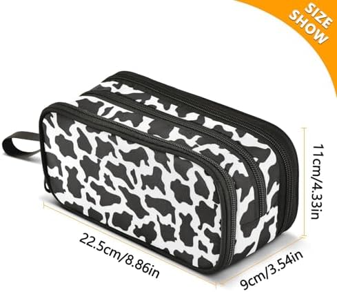 Wfrish Large Pencil Case,Cow Print Big Capacity Pencil Pouch 3 Compartments,Zipper Pencil Box, Back to School Supplies for Teen Girls Boy Student College Adults,Travel Essentials Blue White Black