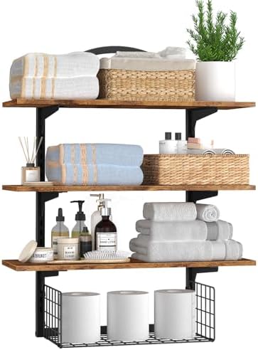 Floating Shelves Bathroom with Storage Basket,Decorative Wall Shelf