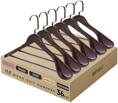 17.5" Wooden Suit Hangers, Non Slip Pants Bar, Dark Cherry, 36-Pack