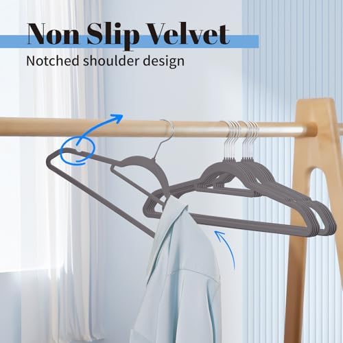 Smartor Grey Velvet Hangers 20 Pack, Space Saving Hangers with Tie Bar
