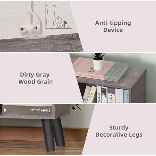 LEYAOYAO 8 Cube Bookshelf,Mid-Century Modern Bookcase with Legs,Dirty Grey