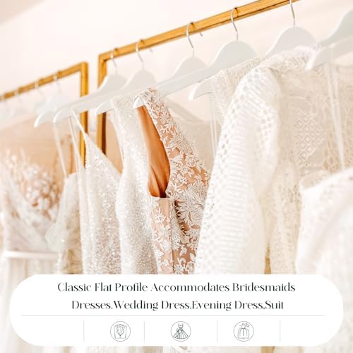 White Wooden Hangers - 20 Pack - Durable Wood Hangers Ideal for Everyday Use & Wedding, for Dress, Coats, Camisole