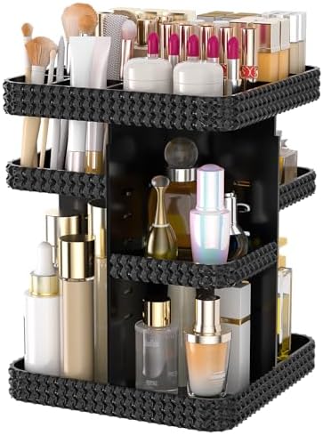 Rotating Makeup Organizer with Makeup Brush Holder,Large Capacity Perfume Organizer for Vanity Countertop,Acrylic Skinca